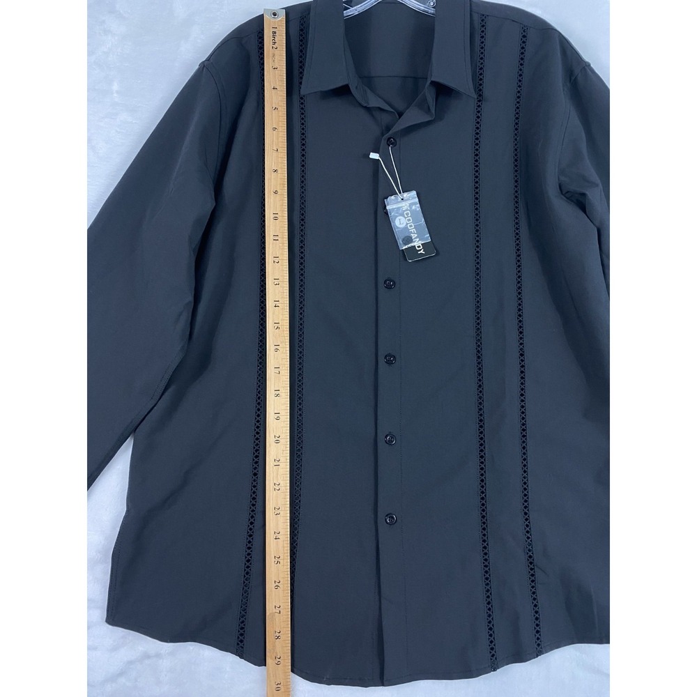 2/$30 NWT Coofandy Button Up Shirt Men Sz L Black Long Sleeve Cuban - Picture 4 of 14